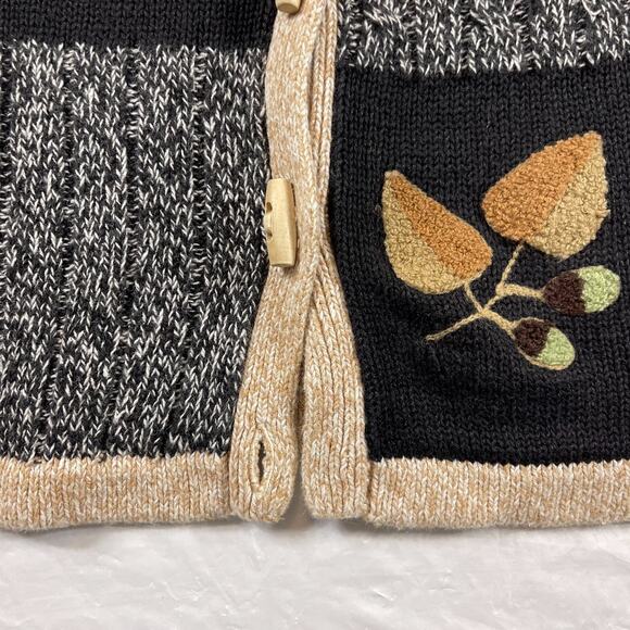 Cabin Creek Ramie Cotton Sweater Cardigan Patchwork Fall Leaves Toggle Buttons - Picture 6 of 10